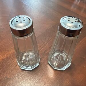 Glass Salt and Pepper Shakers with Silver Tops